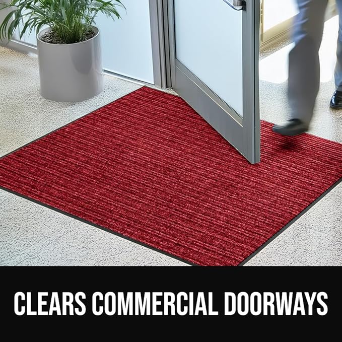 GORILLA GRIP Waterproof Traffic Guard Door Mat, 35x23, Heavy Duty Entryway Mats, Strong Rubber Back Commercial Utility Rugs for Office Hallway, Garage Floor and Home, Low Profile Carpet Runner, Red