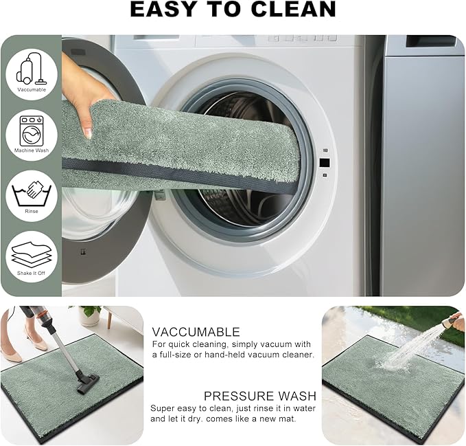 Mibao Dirt Trapper Door Mat for Indoor Outdoor, Waterproof All-Season, All-Weather Doormat, Heavy Duty Non-Slip Entrance Rug, Low Profile Absorbent Entrance Mat Carpet, 72" x 24", Green