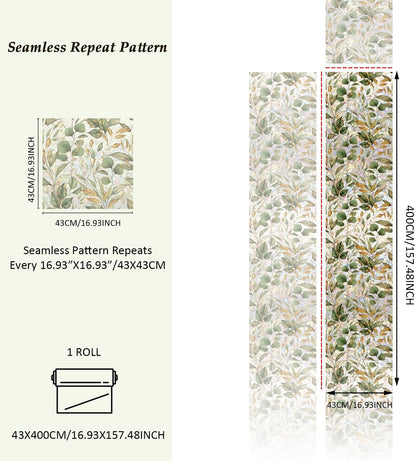 Rainbow Window Privacy Film with Tools, 3D Stained Glass Window Film, Spring & Autumn Leaves, 16.93" x 157.48"(43X400CM)