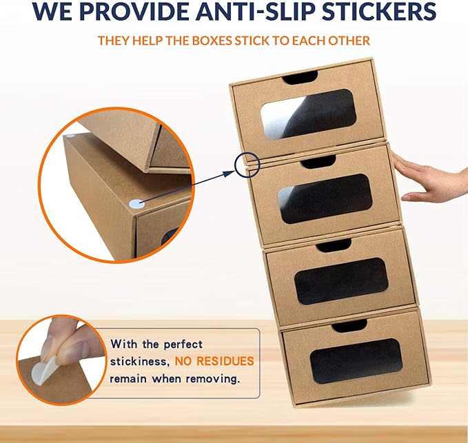 Shoe Boxes Cardboard, 12 Pack, Big Size, Waterproof, Heavy Duty, Stackable Shoe Storage Boxes, with Marking Labels, Transparent Window, 13.8" L x 9.3" W x 5.3" H