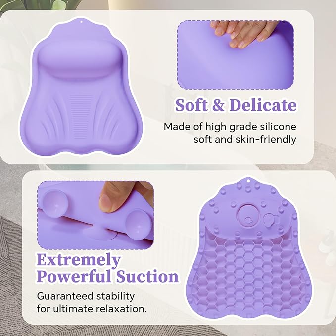 Silicone Bath Pillow for Tub Adults, 4D Air-Cushion Bathtub Pillow for Head Neck and Back Support, Non-Slip Suction Cups, Quick-Drying Waterproof Spa Pillow, Easy to Clean & Store