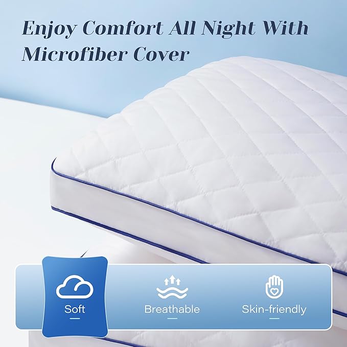 Shredded Memory Foam Pillows Queen Size Set of 2, Soft Bed Pillow for Side and Back Sleepers, Medium Firm Pillows 2 Pack with Gusset(20"x30")