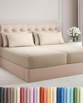 Split King 7 Piece Sheet Set - Cooling & Breathable - Hotel Luxury Bedding Includes Fitted Sheets for Women, Men, Kids, Teens - 1 Flat, 2 Fitted Sheets, 4 Pillowcases w/Deep Pockets - Heathered Beige