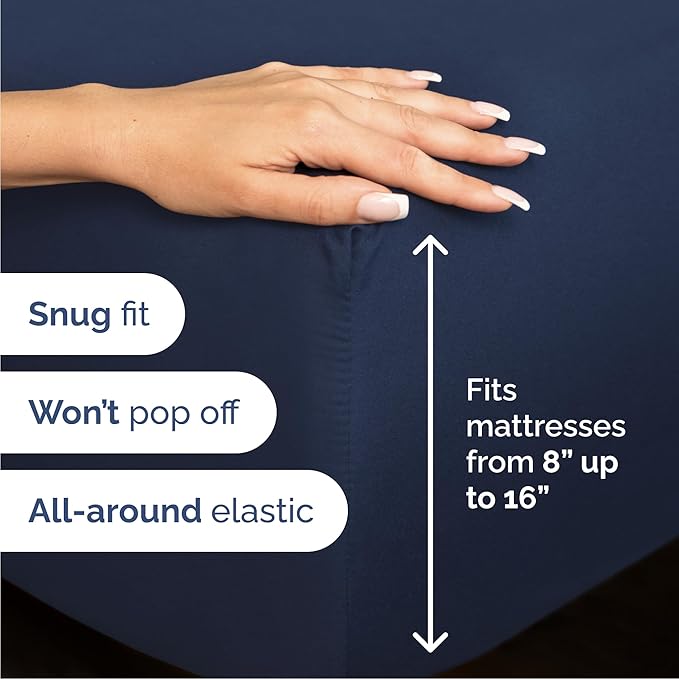 Queen 6 Piece Sheet Set - Cooling, Comfy & Breathable - Hotel Luxury Bedding, Includes Fitted Sheet for Women, Men, Kids & Teens - 1 Flat, 1 Fitted Sheet, 4 Pillowcases with Deep Pockets - Navy Blue
