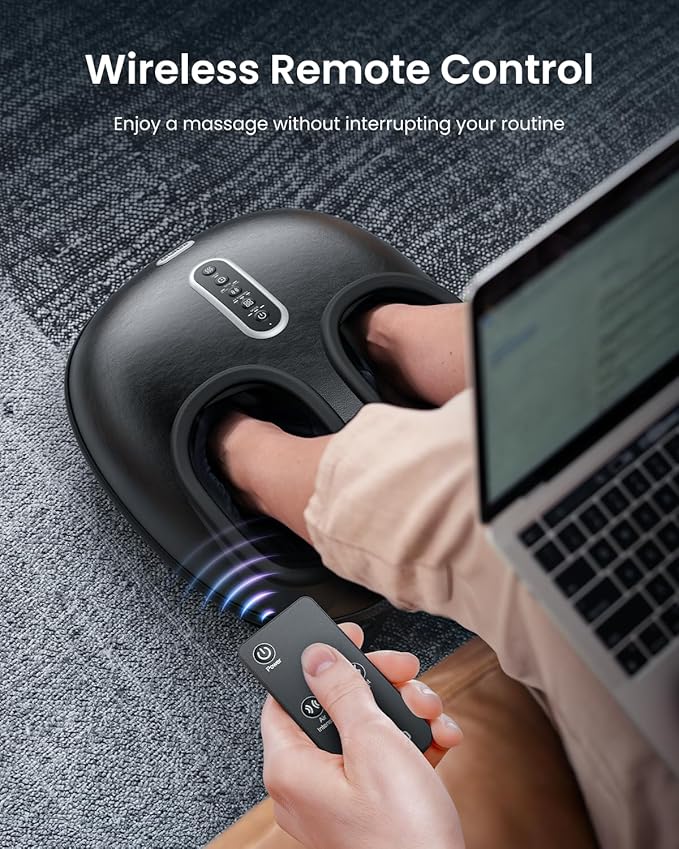 RENPHO Foot Massager Machine with Heat, [2026 Upgraded] FSA Eligible Shiatsu Foot Massager for Plantar Fasciitis, Deep-Kneading, Air Squeezing Feet Massager, Wireless Control, Size 12