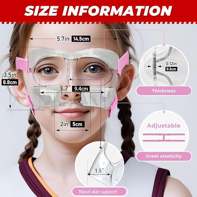 WR01B Girls Nose Guard for Broken Nose Adjustable Basketball Soccer Sports Face Mask with Padding for Youth Teens