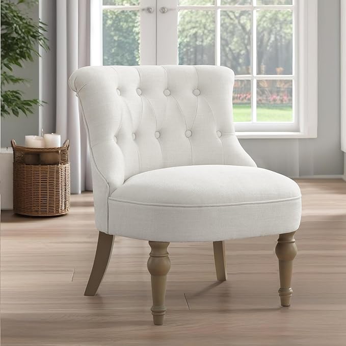 Living Room Chairs, Armless Accent Chair, Comfy Tufted Bedroom Chair, Upholstered Chair with Wooden Legs for Reading Room, Reception, Apartments and Dormitories (Beige)
