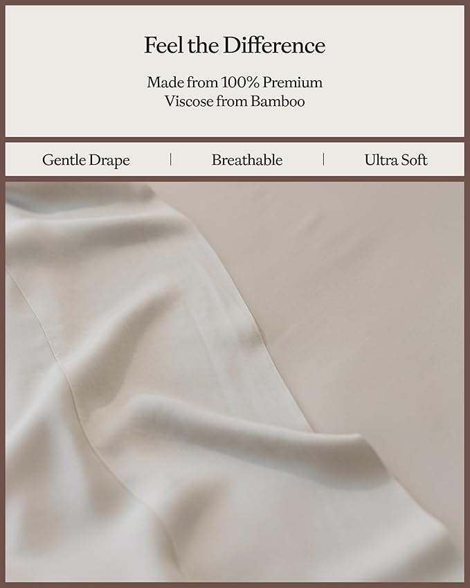 Cozy Earth Luxury Bed Sheet Set - 100% Viscose from Bamboo Fabric, Ultra-Soft & Breathable, Fits Regular & Deep Pocket Mattresses up to 20" - 4 Pieces King Sheet Set Oat