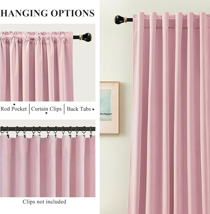 AUSSPVOCT Baby Pink Velvet Curtains for Girls Bedroom, Thermal Insulated Blackout Curtains Luxury Soft Room Darkening Window Drapes for Living Room Nursery, Back Tab Rod Pocket, W52 x L102, 2 Panels
