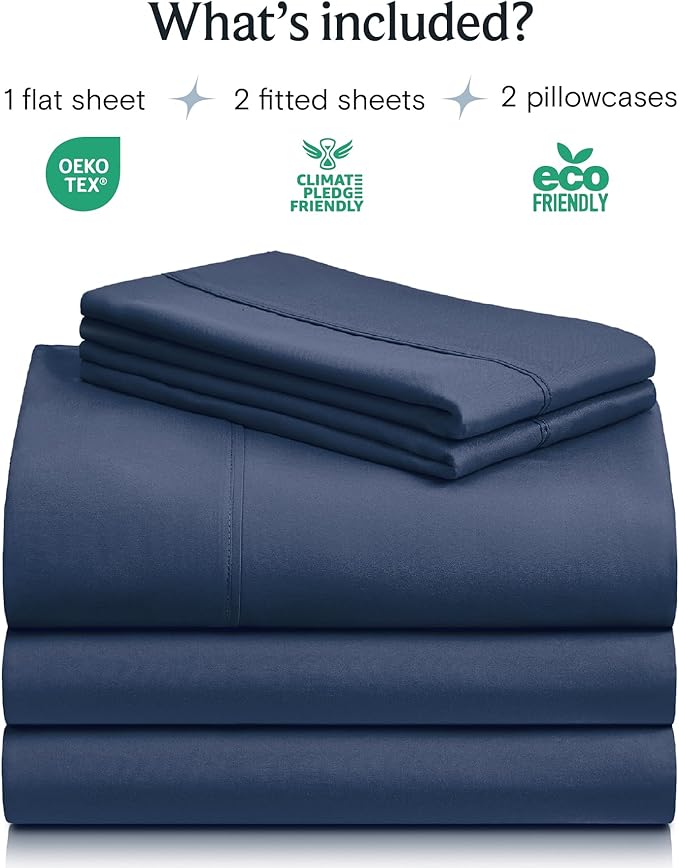 LuxClub 5 PC Split King Sheet Set, Deep Pockets Wrinkle Free Cooling Bed Sheets Hotel Bedding for Women, Men, Includes 2 Fitted Sheet, 1 Flat Sheet and 2 PillowcasesSoft Navy