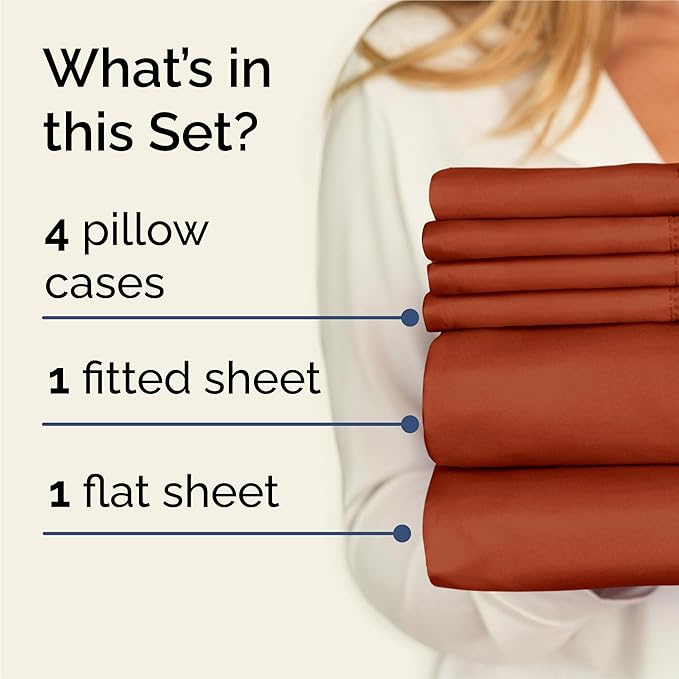 King 6 Piece Sheet Set - Cooling, Comfy & Breathable - Hotel Luxury Bedding, Includes Fitted Sheet for Women, Men, Kids & Teens - 1 Flat, 1 Fitted Sheet, 4 Pillowcases with Deep Pockets - Terracotta