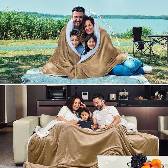 KAWAHOME Sherpa Fleece Twin Size Blanket for Bed - Extra Warm and Heavy Thick Blankets for Winter, Super Soft 500GSM Plush Blanket, 66"X 90" Camel