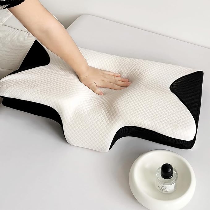 Ergonomic Butterfly Cervical Memory Foam Pillow, 2-in-1 Orthopedic Contour Design for Neck Pain Relief, Supportive for Side, Back and Stomach Sleepers