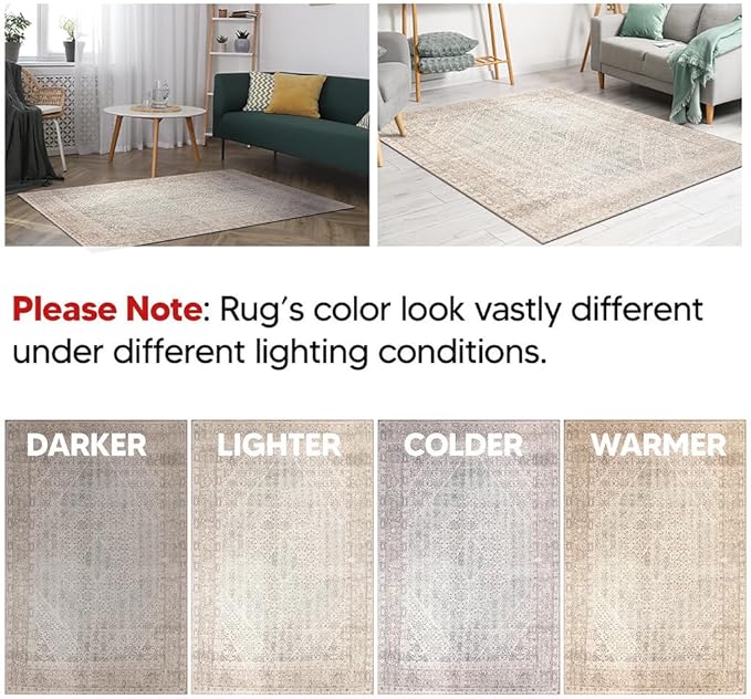 Keen Home Design 10x14 Rug - Machine Washable Area Rug with Non-Slip Backing, Ideal for Living Room, Dining Room, Bedroom - Vintage, Easy Clean, Durable, Low Pile Rug - (9'7" x 14')