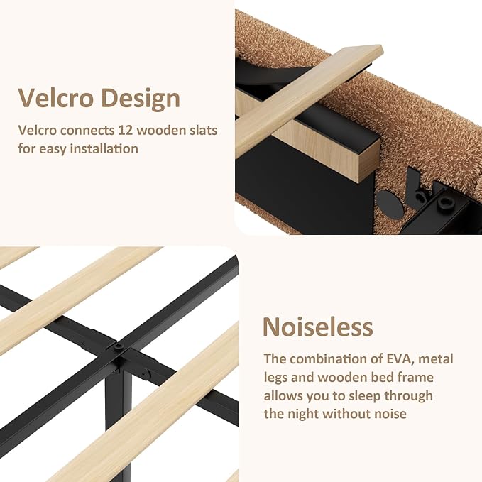 Queen Size Boucle Platform Bed Frame, Upholstered Cloud with Adjustable Headboard, Anti-Collision Soft Rounded Corners, No Box Spring Required, Easy Assembly, Noise Free