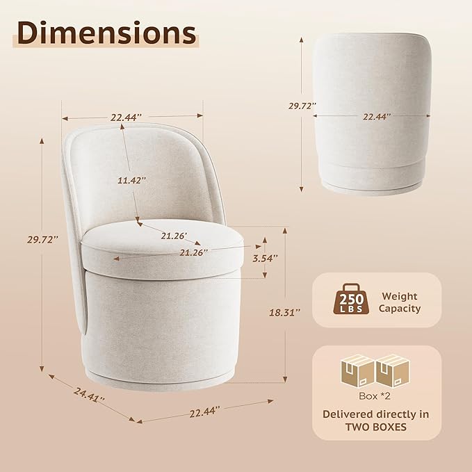 Swivel Accent Chair Set of 2, 360° Swivel Round Chair with Hidden Storage, Vanity Chairs, Modern Small Barrel Armchair for Living Room/Bedroom, Beige