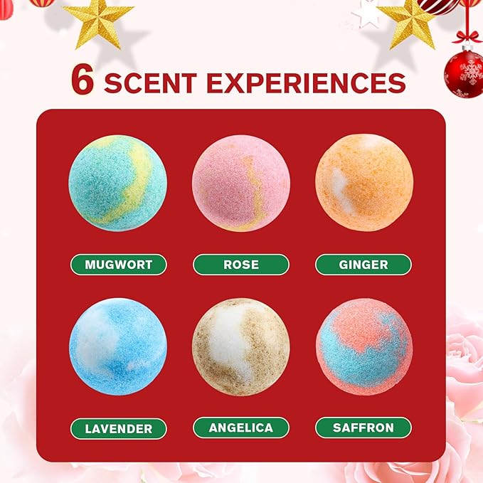 12-Pack Bath Bomb Set for Men & Women, Christmas Aromatherapy Spa Bombs with Essential Oils, Giftable Bath Essentials for Relaxation & Self Care