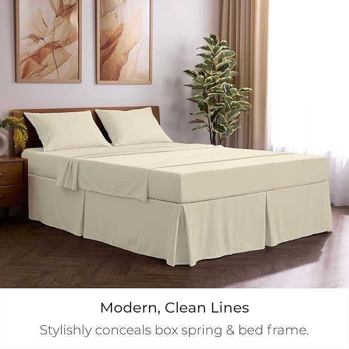 Mellanni Bed Skirt King Size - Bed Skirting - 15-Inch Tailored Drop Pleated Dust Ruffle - Hotel Luxury Bedding - Wrinkle, Fade, Stain Resistant - 1 Bedskirt (King, Golden Ivory)