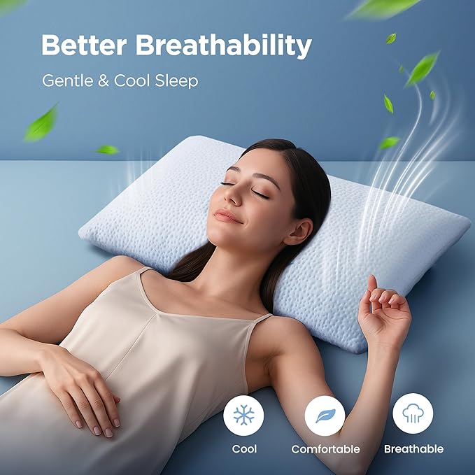 Sophia & William Cooling Bed Pillow for Sleeping (Standard Size) Adjustable Shredded Memory Foam Pillow for Side, Back and Stomach Sleepeers