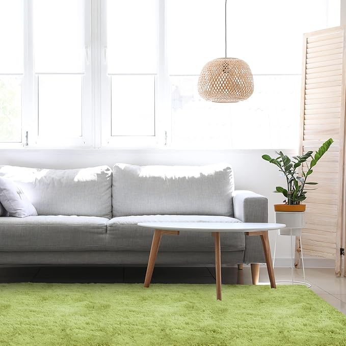 duduta Green Soft Fluffy Rug 5x8 ft, Shag Fuzzy Plush Rectangle Carpet for Bedroom Nursery Living Room Home Decor