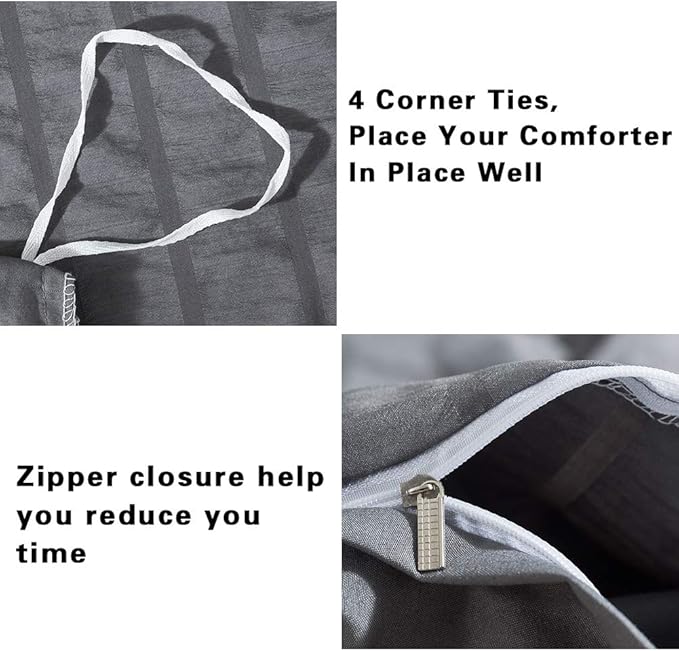 AveLom Queen Duvet Cover Set, 3 Pieces - 90 x 90 in, Dark Gray Microfiber with Zipper and Ties