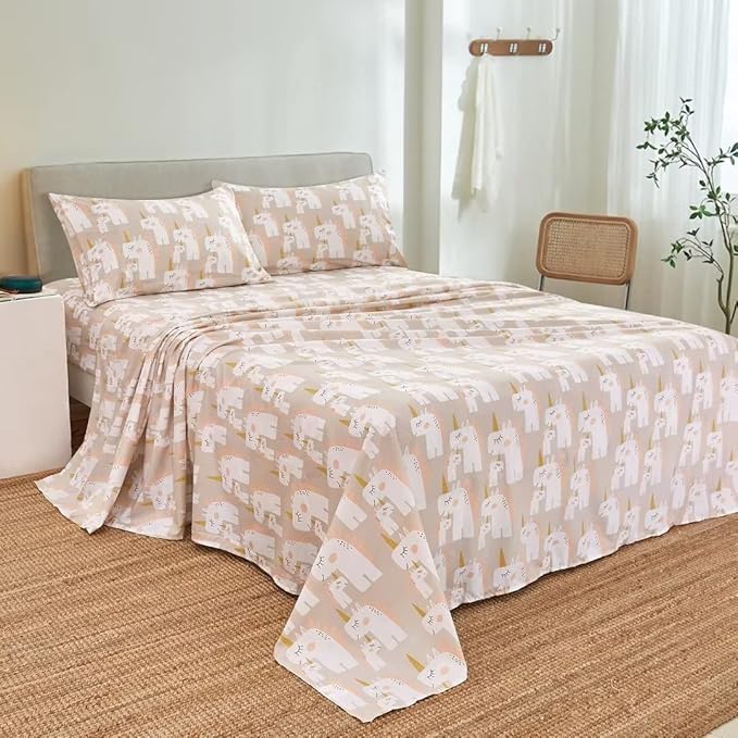 JSD Pink Unicorn Kids Sheet Set Twin Size, 3 Piece Girls Printed Microfiber Bed Sheets Deep Pocket