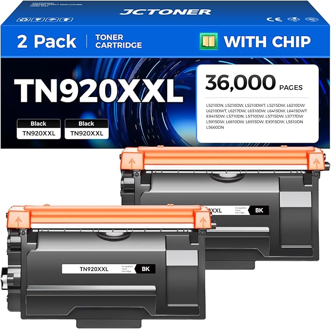 TN920XXL Black Toner Cartridge 2-Pack High Yield Compatible for Brother TN920 TN-920XXL TN920XL HL-L6210DW HL-L6210DWT HL-L5210DN HL-L5210DW HL-L5210DWT HL-L6310DW MFC-L5710DW DCP-L5510DN Printer Ink