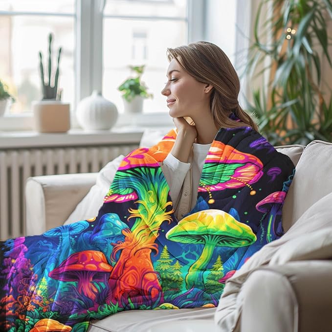 Mushroom Throw Blanket | Mushroom Gifts for Women and Men | Lightweight Fleece Home Decor for Living and Bed Room, 50×60 Inches, Machine Washable, No-Pilling