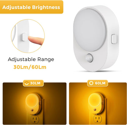 L LOHAS LED Motion Sensor Night Light,[2-PACK] Night Lights Plug into Wall,Motion Sensor and Dusk to Dawn Sensor,2000K Amber Light,Brightness Adjustable,Nightlight for Bathroom Hallway Halloween