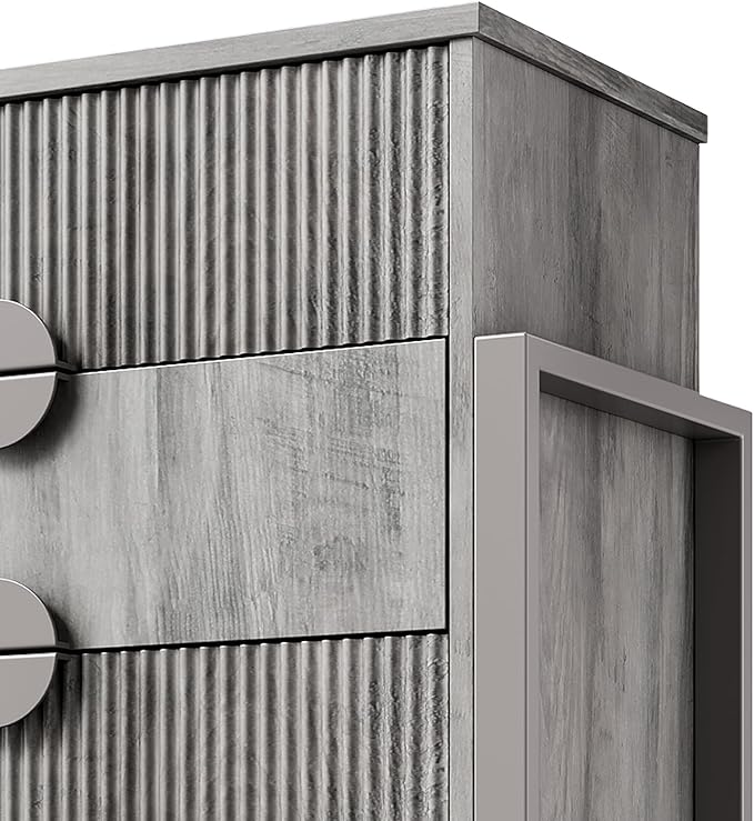 LGHM Fluted Dresser for Bedroom with 4 Drawers, Modern 4 Drawers Dressers with Semicylinder Fluted, Solid Chest of Drawers, 36" Tall Dresser with Bold Steel Frame, Metal Handles, Gray
