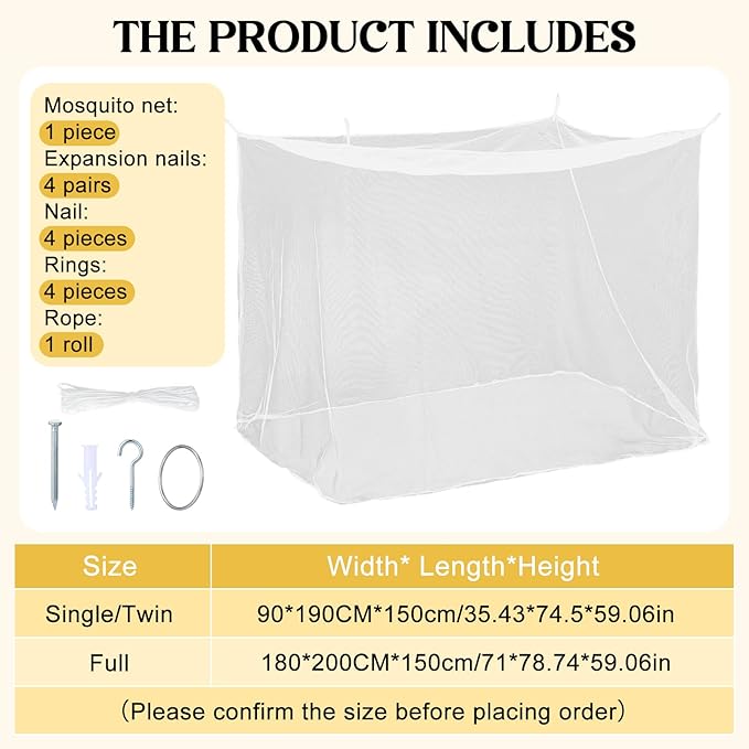 4 Corners Mosquito Net for Mosquiteros para Camas Bed Canopies Netting Bed Drapes Rectangular Mosquito Mesh for Camping Home Outdoor Travel(White A,L79 X W71 X H67 Inch,No-Opening)