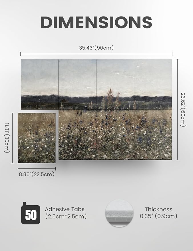 Wall Art Acoustic Panels,35''X24''Soundproof Wall Panels-8-Pack with 50 Adhesive Tabs, Decorative Sound Absorbing Panels for Living Room and Recording Studio, Offices-Champ Fleuri