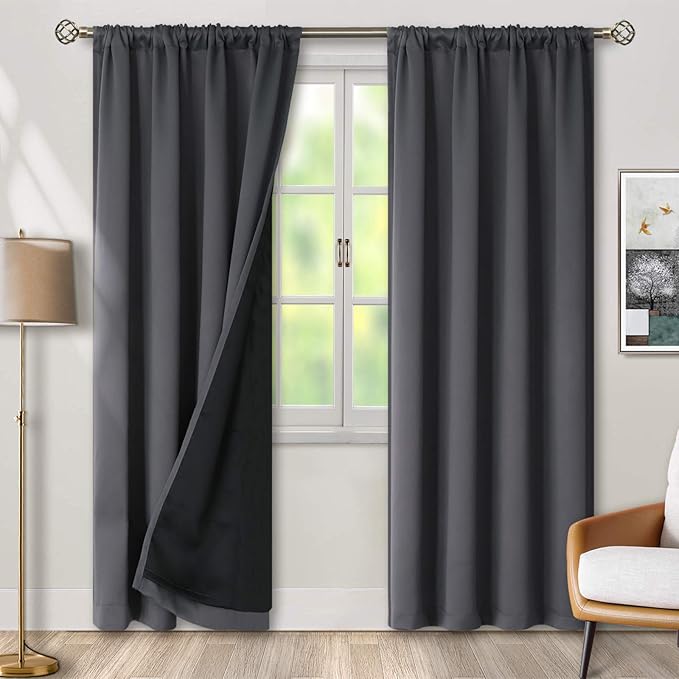 BGment Grey Blackout Curtains 84 Inch Length 2 Panels Set for Bedroom, 100% Room Darkening Thermal Insulated Dark Curtains for Living Room Soundproof Window Curtains, 52 Inch Wide