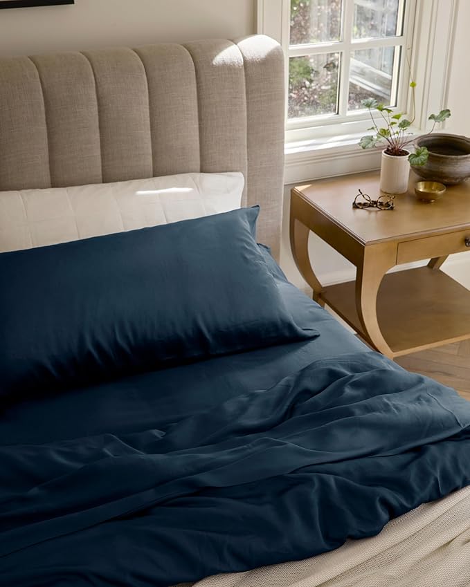 Cozy Earth Luxury Bed Sheet Set - 100% Viscose from Bamboo Fabric, Ultra-Soft & Breathable, Fits Regular & Deep Pocket Mattresses up to 20" - 4 Pieces California King Sheet Set Pacific Blue