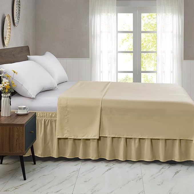 FreshCulture Queen Bed Skirt, Elastic Wrap Around Bed Skirt Queen Size, Bed Skirts for Adjustable Bed, Easy Fit with 18 Inch Drop Length, Hotel Quality Dust Ruffle for Queen Bed (Beige)