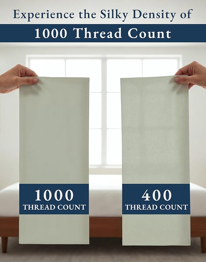 LANE LINEN 100% Egyptian Mercerized Cotton Twin Sheets Set - 1000 Thread Count, Eco Friendly Sustainably Produced No Pill Fade Resistant 15 Iinch Deep Pocket Cotton Sheets Twin - Mineral