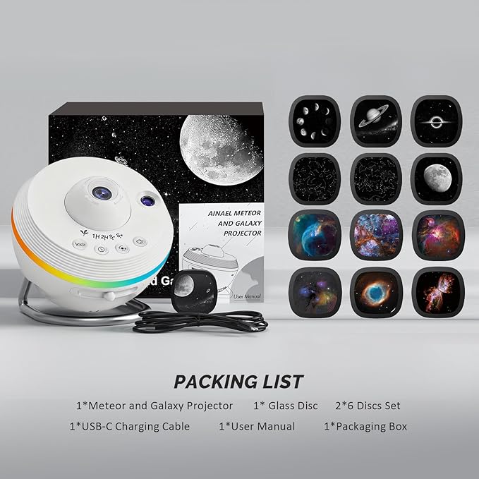 Galaxy Projector, Star Projectors Home Planetarium Space Ceiling Starry Sky Night Light with Light Strip, Meteor and Galaxy Projector & 2 Films Set for Kid Adult Gift