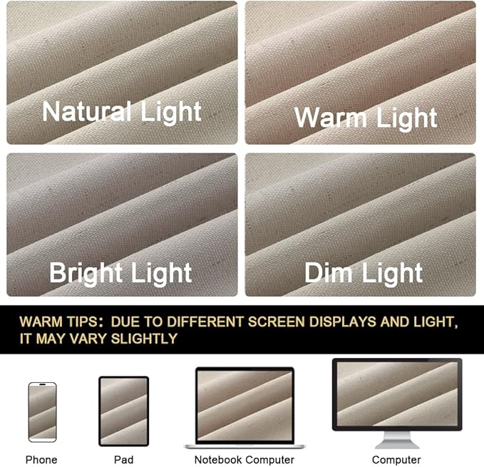PrinceDeco 100% Blackout Linen Textured Curtains for Bedroom Anti-Rust Grommet Dining Room Drapes Thermal Insulated with White Liner Textured Blackout Curtains 2 Panels Set,52" W x 54" L,Cobblestone