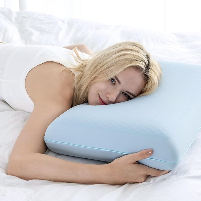 EGOHOME Cooling Gel Memory Foam Pillow - Reversible Cooling Cover, Neck Support for Side, Back and Stomach Sleepers, Removable & Machine Washable, All-Season Comfort, Standard Size, Blue