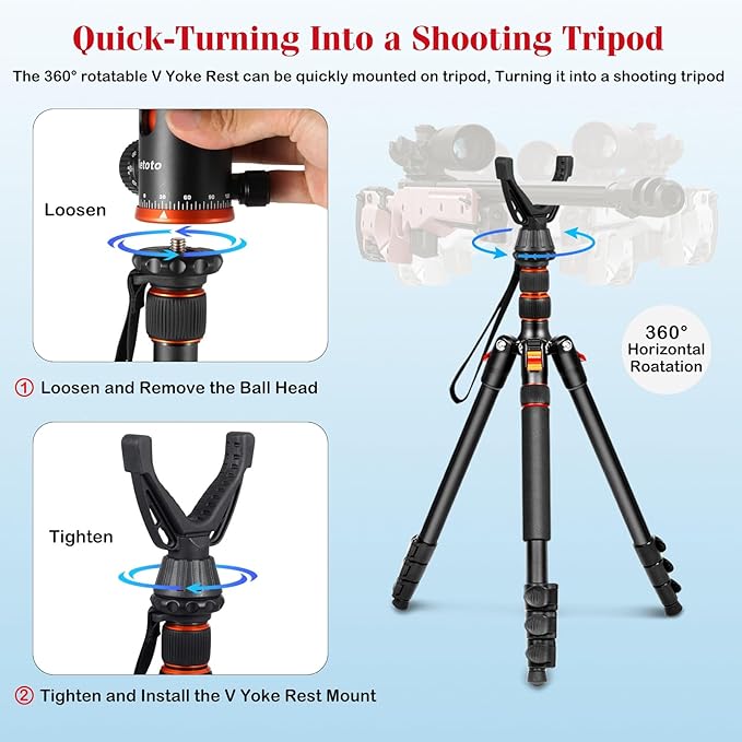 68" Tripod for Camera & Shooting Tripods, 2 in1 Camera Tripods & Monopods with Handle, Aluminum Rifle Tripod & Hunting Stick, Heavy Duty Tripod for DSLR,Canon,Nikon,Sony and Gun,Extra Carry Bag