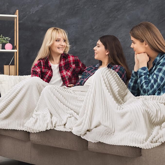 Buryeah 24 Pcs Flannel Throw Blanket Bulk 50 x 60 in Sleepover Blanket Outdoor Wedding Throw Lightweight, Oeko-tex Standard 100 Certified for Sofa Homeless Gifts (Cream White)