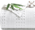 PHF Cooling Waffle Blanket Twin Size, Lightweight 60% Rayon Derived Bamboo & 40% Cotton Breathable Blanket for Hot Sleepers, Soft and Luxury for Bed Couch and Sofa, 66"x90", White