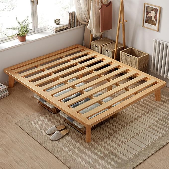 Full Platform Bed Base - 14 Inch Solid Wood Mattress Foundation with Support Slats and Legs, Full-Size Rubberwood Simple Bed Frame