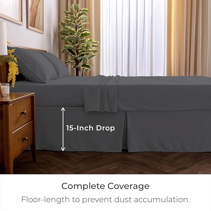 Mellanni Bed Skirt Twin XL Size - Bed Skirting - 15-Inch Tailored Drop Pleated Dust Ruffle - Hotel Luxury Bedding - Wrinkle, Fade, Stain Resistant - 1 Bedskirt (Twin XL, Gray)