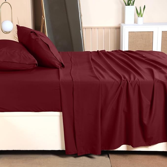 Utopia Bedding Twin Sheet Set – 3 Piece Bed Sheets for Twin Size Bed, Soft and Breathable Microfiber, Includes 1 Fitted Sheet, 1 Flat Sheet and 1 Pillowcase (Burgundy)