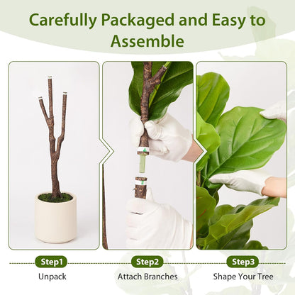 Artificial Fiddle Leaf Fig Tree, 6FT Faux Ficus Lyrata Plant with Realistic Leaves, Lifelike Home Decor Faux Tree in Stylish Pot for Indoor, Office, Living Room Decor (6ft)