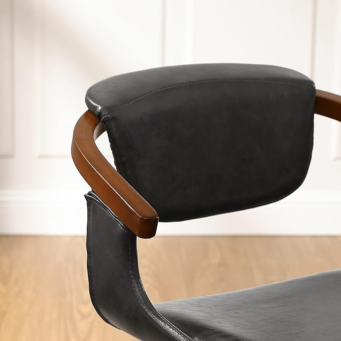 Art Leon Desk Chair No Wheels, Mid Century Modern Swivel Accent Chair, Faux Leather Home Office Desk Chair for Small Spaces Living Room Bedroom, Gray