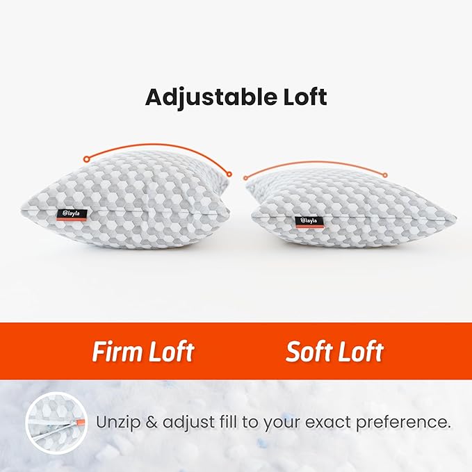 Layla Sleep Adjustable Fill Kapok Pillow, 2pack of The Luxurious Cooling Pillow, Queen, Supportive for Head and Neck, Fully Adjustable, Natural Material That is Light and Airy.