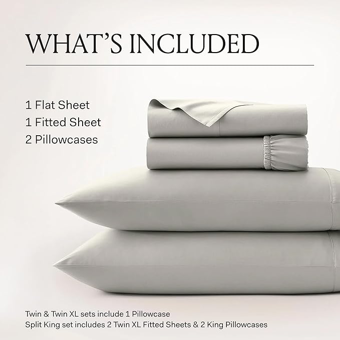 BOLL & BRANCH Signature Hemmed Sheet Set - Twin, Pewter - Luxury 100% Organic Cotton - Includes 1 Flat, 1 Fitted, 2 Pillowcases - Buttery Soft
