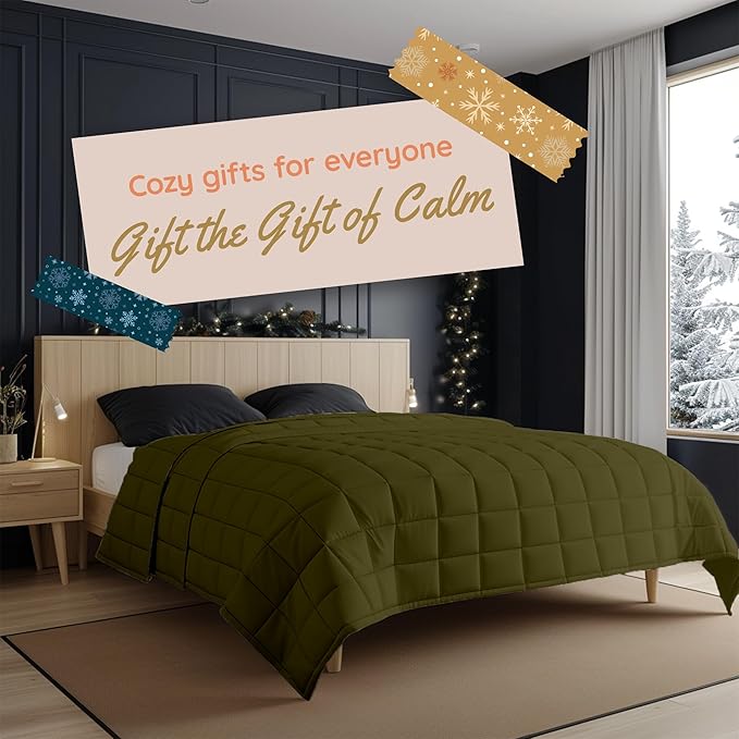 HomeSmart Weighted Blanket King Size, 30lbs, Olive Green, Heavy Weight Blanket, Also Fits California King Beds